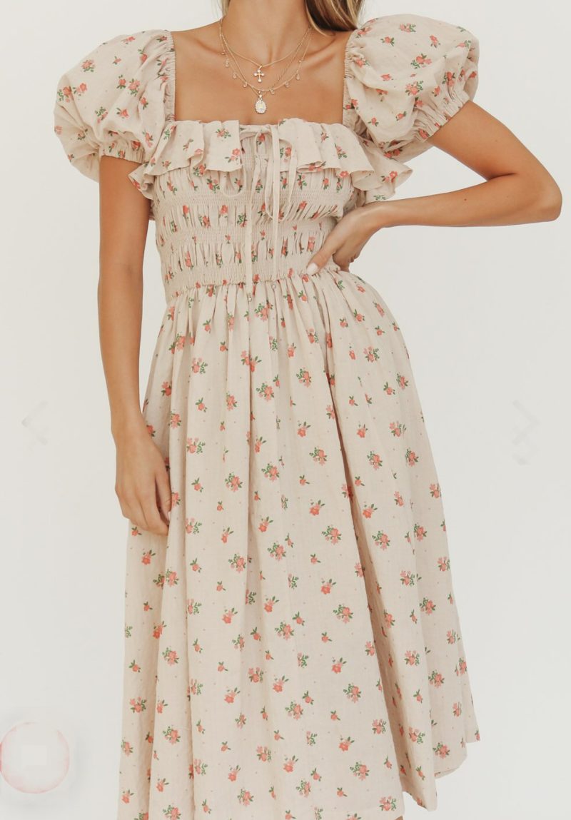 Printed Square Neck Ruffled Tie Midi Dress - Image 3