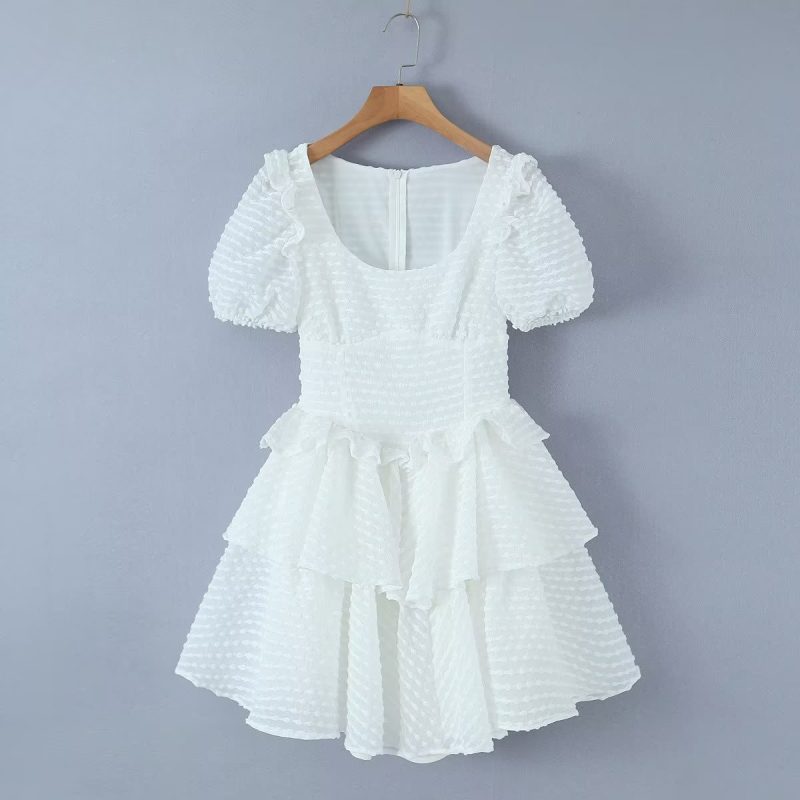 Lace Puff Sleeve Tiered Puffy Dress Women - Image 2