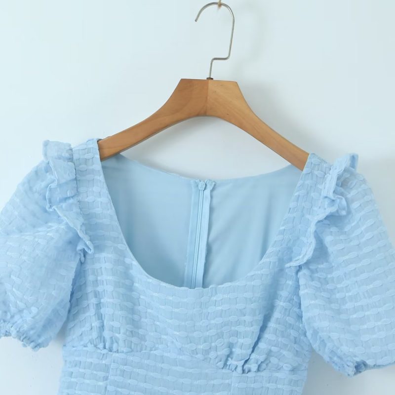 Lace Puff Sleeve Tiered Puffy Dress Women - Image 4