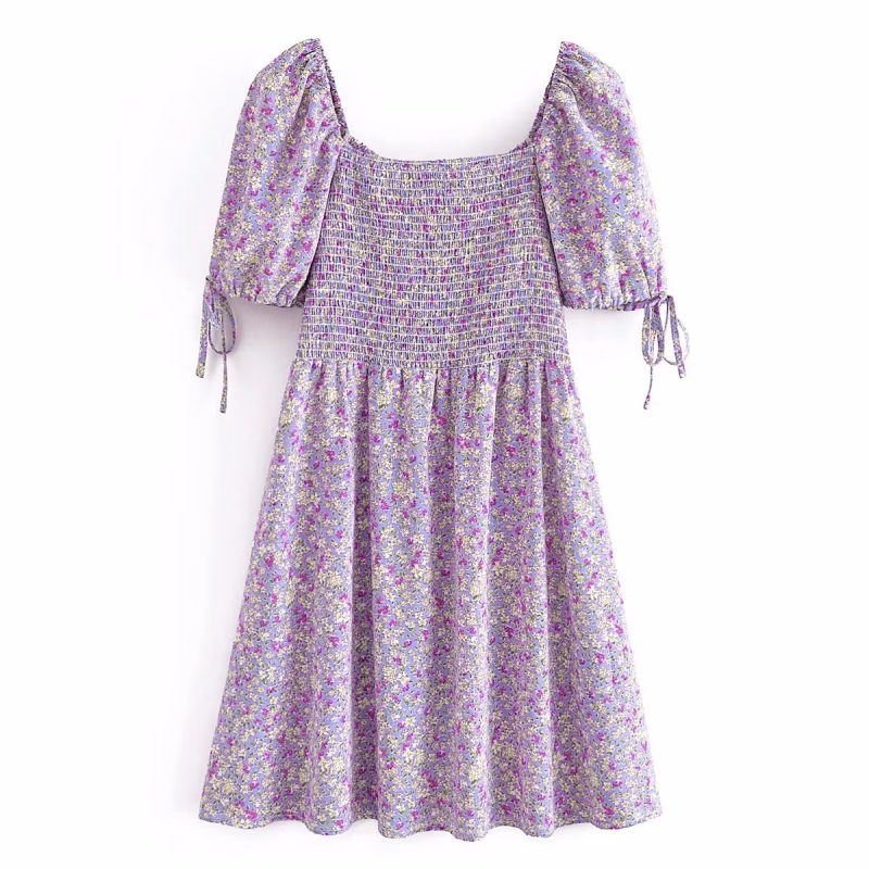 Early Spring Printed Elastic Puff Sleeve Dress - Image 2