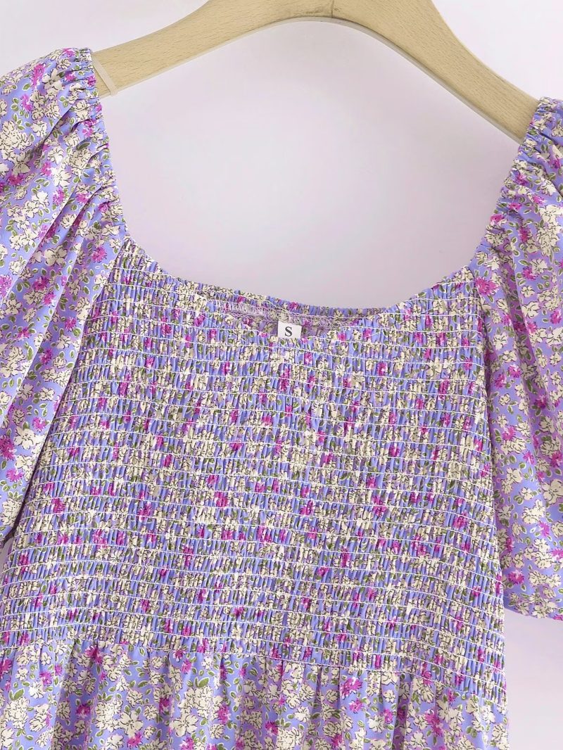 Early Spring Printed Elastic Puff Sleeve Dress - Image 3