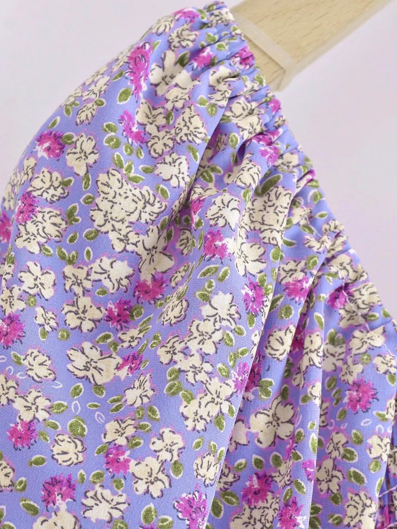 Early Spring Printed Elastic Puff Sleeve Dress - Image 4