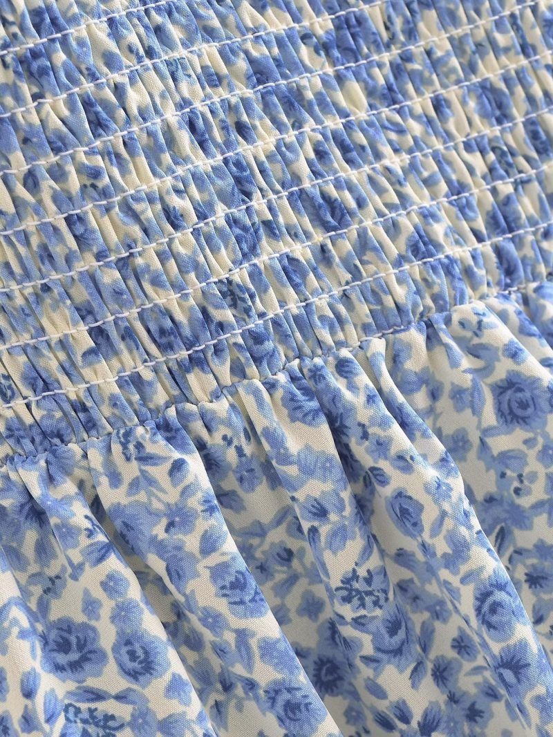 Blue Layered Lace Bow Print Vest Dress - Image 3