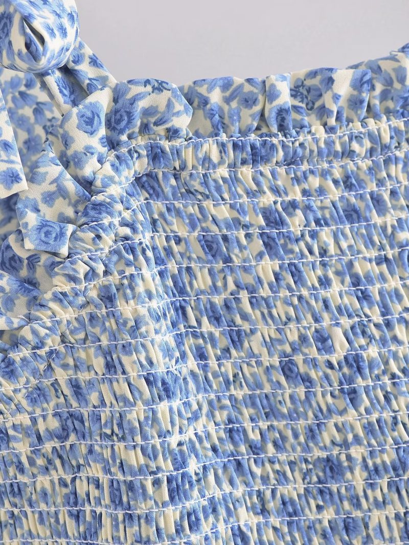 Blue Layered Lace Bow Print Vest Dress - Image 4