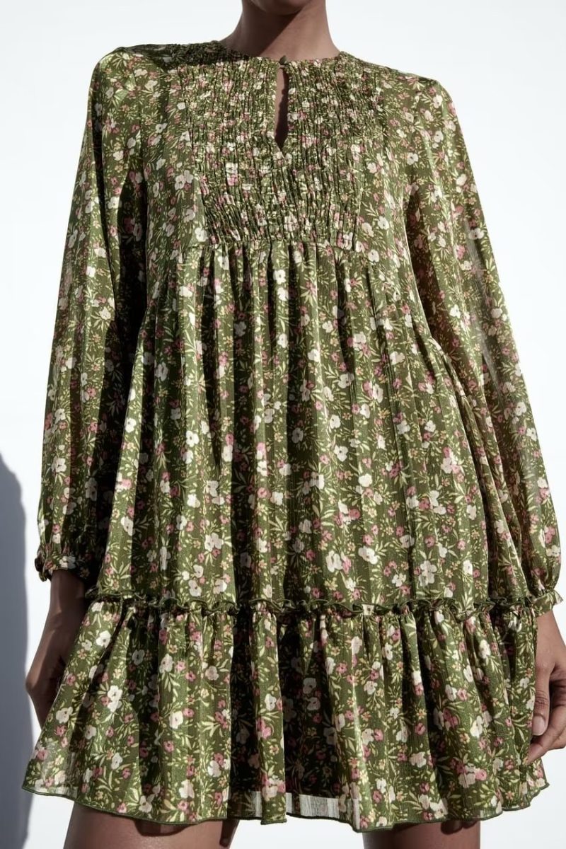 Floral Stitch Long Sleeve Spring Women’s Dress