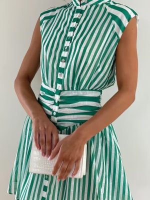 Striped Shirt Dress with Waist Tie – Women