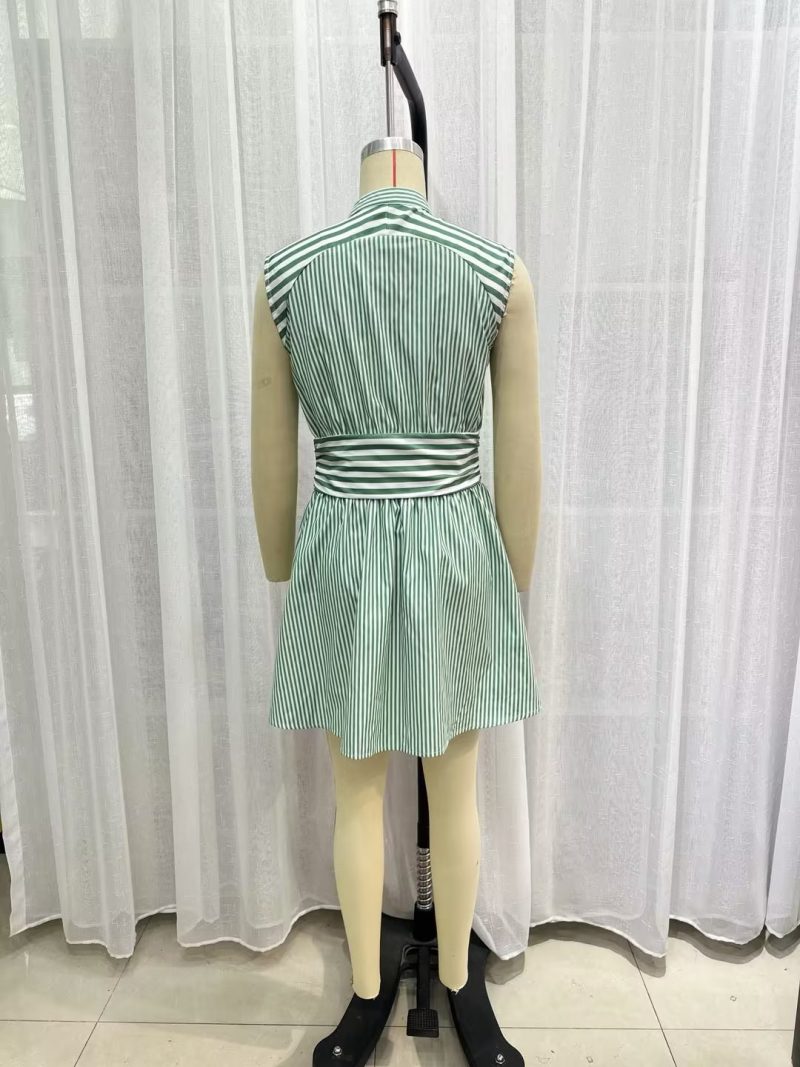 Striped Shirt Dress with Waist Tie – Women - Image 4