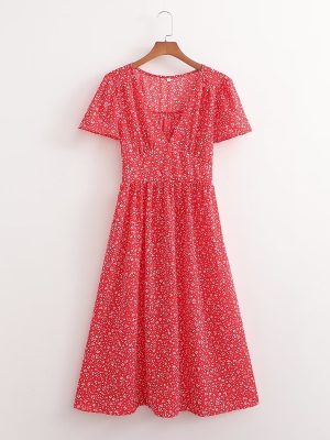 Summer Autumn Floral Swing Dress with Sleeves