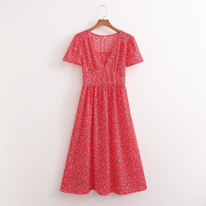 Summer Autumn Floral Swing Dress with Sleeves