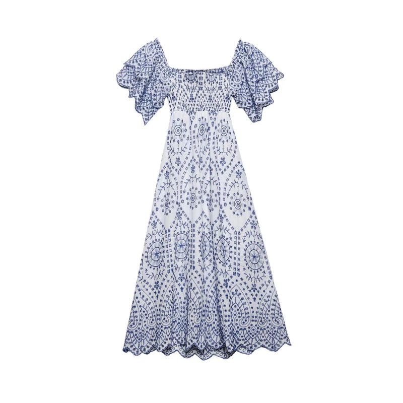 Waist Slimming Embroidered Summer Long Dress Women - Image 2