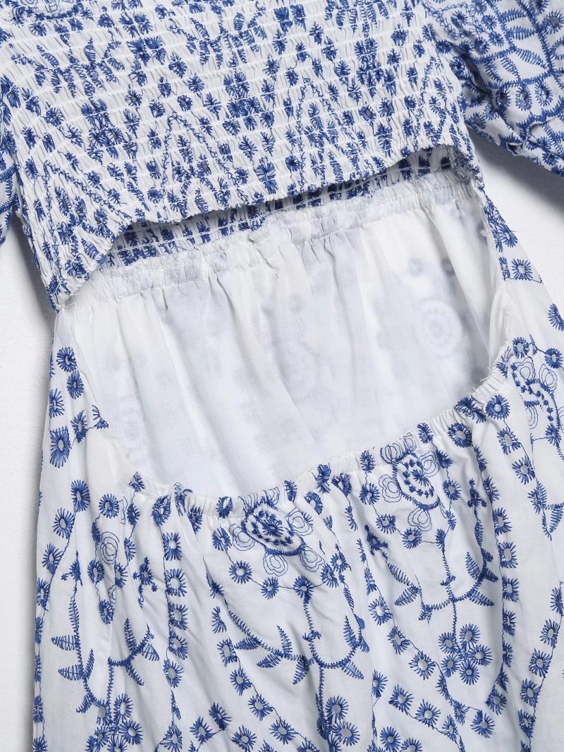 Waist Slimming Embroidered Summer Long Dress Women - Image 4