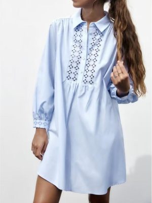 Embroidered Row Button Hollow Out Spring Dress