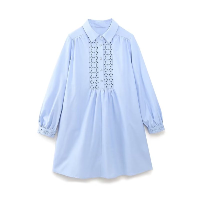 Embroidered Row Button Hollow Out Spring Dress - Image 3