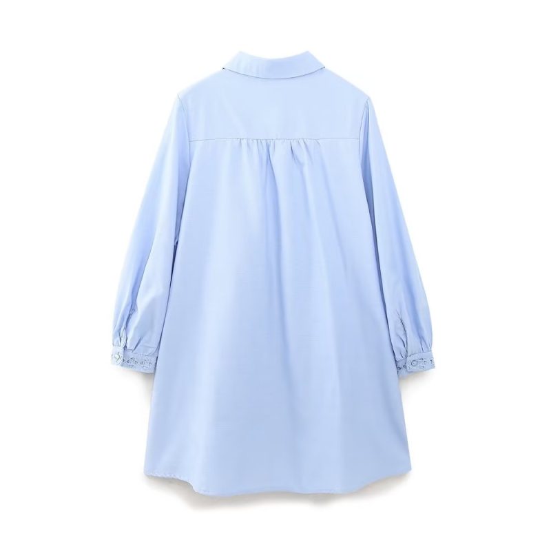 Embroidered Row Button Hollow Out Spring Dress - Image 4