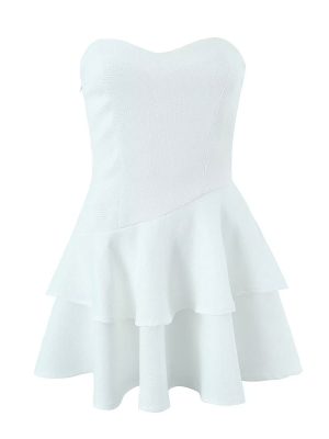 High Waist Strapless Dress with Ruffle Layers