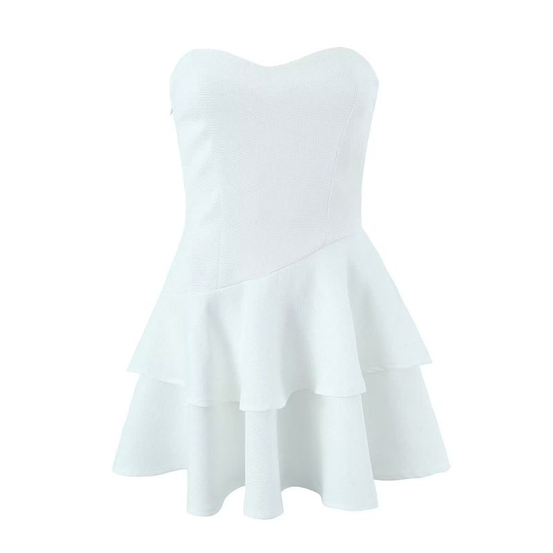 High Waist Strapless Dress with Ruffle Layers