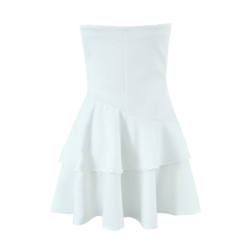 High Waist Strapless Dress with Ruffle Layers - Image 2