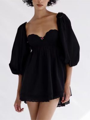Elegant Puff Sleeve Princess Lace Dress Women