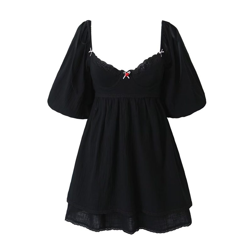 Elegant Puff Sleeve Princess Lace Dress Women - Image 2
