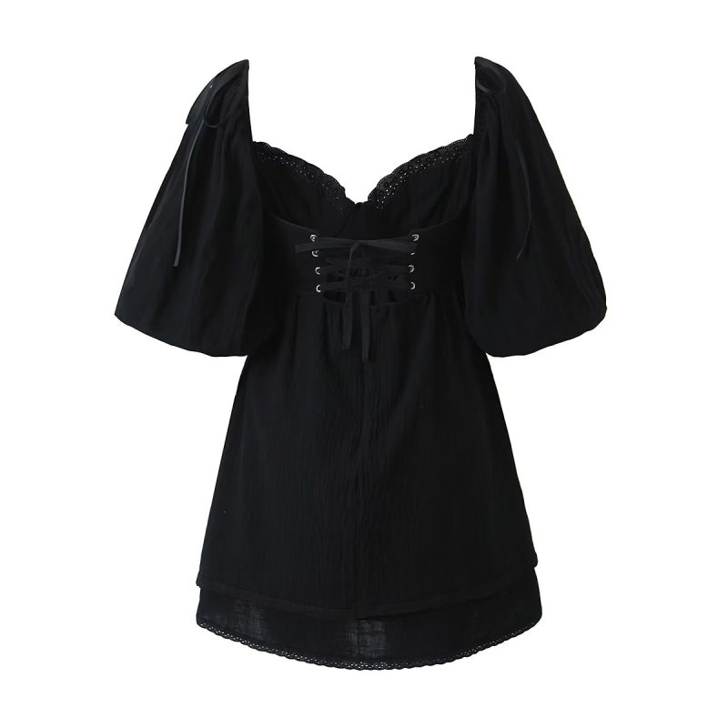 Elegant Puff Sleeve Princess Lace Dress Women - Image 3