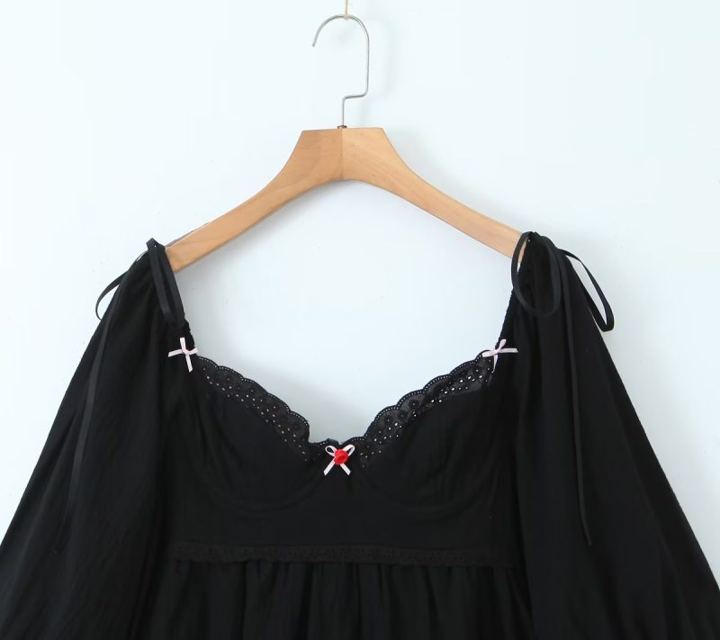Elegant Puff Sleeve Princess Lace Dress Women - Image 4