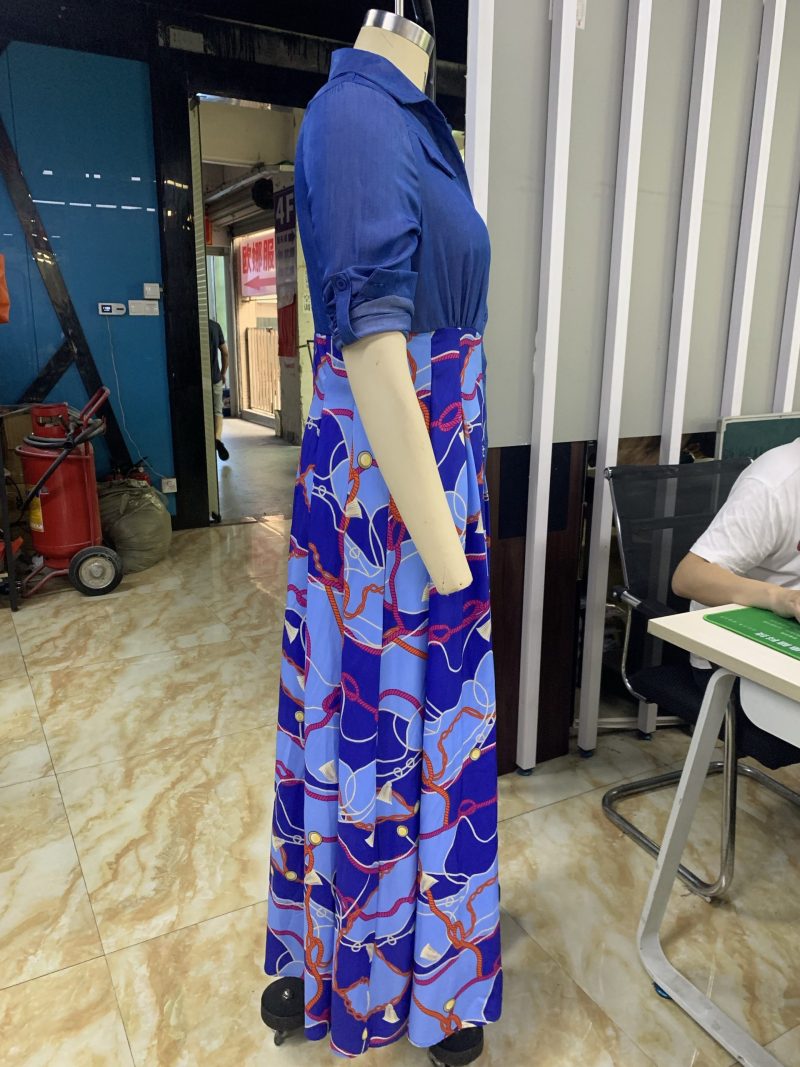 Trendy Collared Patchwork Shirt Dress – Spring Style - Image 4