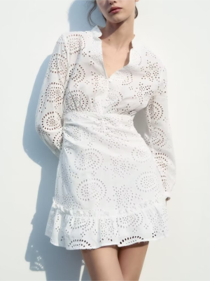 Delicate Hollowed Embroidered Dress for Spring