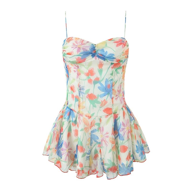 Summer Ruffle Corset Printed Short Dress - Image 2