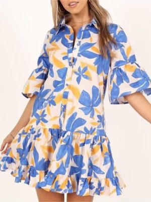 Spring Short Sleeve Dress with Large Florals