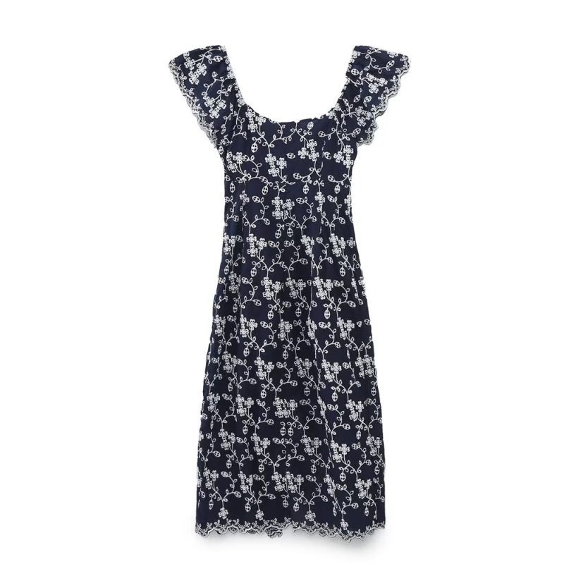 Floral Embroidered Button-Up Waist Midi Dress - Image 5