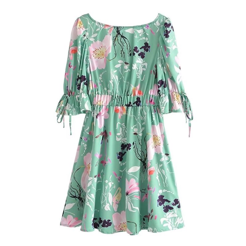 Backless Floral Tie Neck Summer Dress