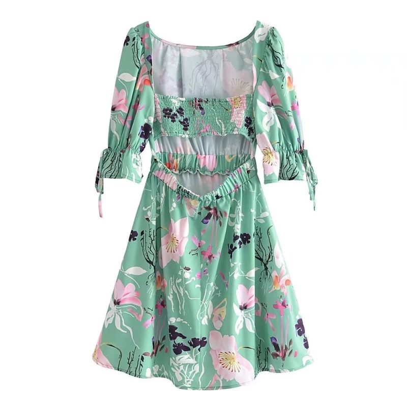 Backless Floral Tie Neck Summer Dress - Image 2