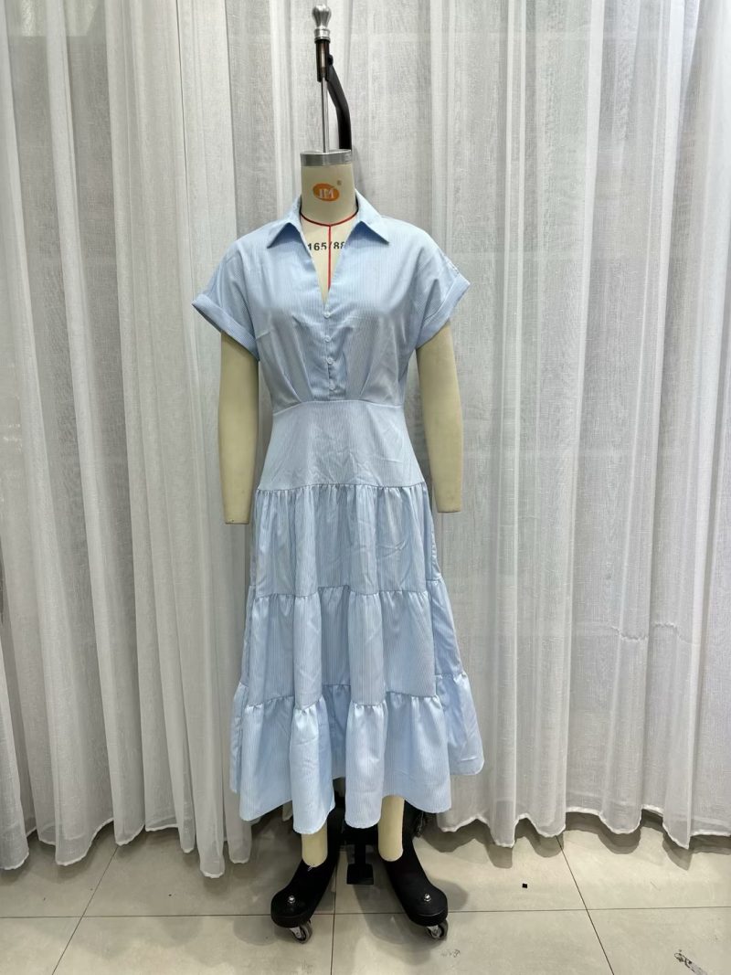 Polo Collar High Waist Slim Summer Dress