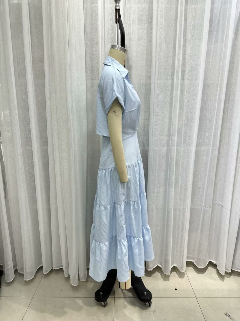 Polo Collar High Waist Slim Summer Dress - Image 2