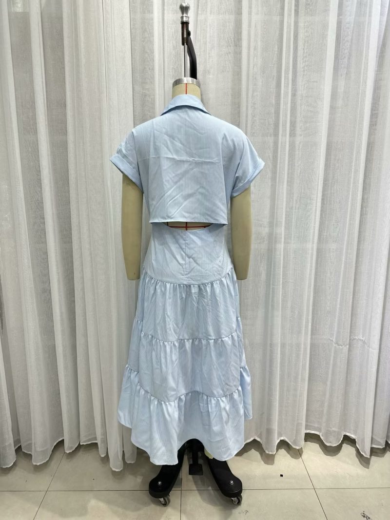 Polo Collar High Waist Slim Summer Dress - Image 3