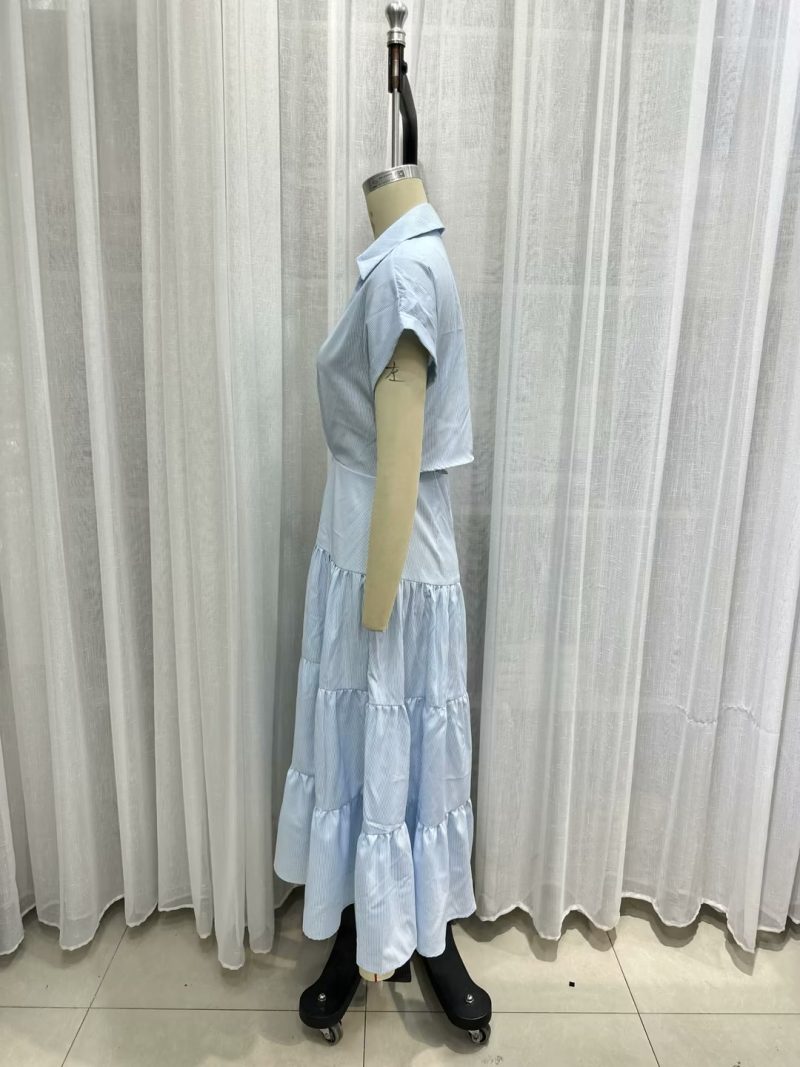 Polo Collar High Waist Slim Summer Dress - Image 4