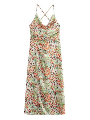 Back Cross Strap Printed Slim Beach Night Dress