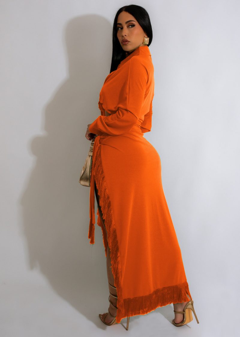 Women's Lace-Up Two-Piece Shirt Dress Tassel Skirt - Image 2