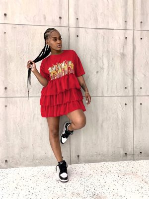 Casual Printed Mesh Tiered Dress for Summer