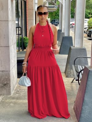 Solid Color Sleeveless Backless Summer Maxi Dress