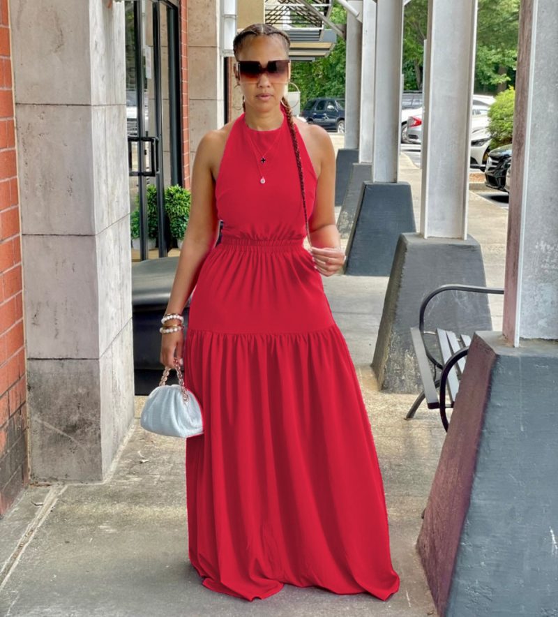 Solid Color Sleeveless Backless Summer Maxi Dress