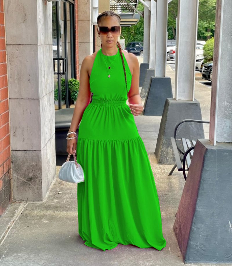 Solid Color Sleeveless Backless Summer Maxi Dress - Image 2