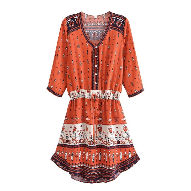 Casual Summer Printed Short Sleeve Shirt Dress - Image 3