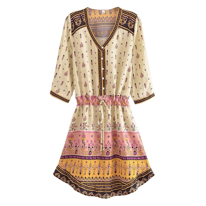 Casual Summer Printed Short Sleeve Shirt Dress - Image 4