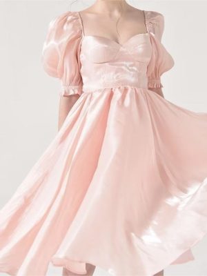 Retro Puff Sleeve Square Collar Swing Dress