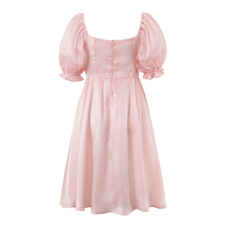 Retro Puff Sleeve Square Collar Swing Dress - Image 3