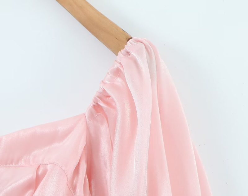 Retro Puff Sleeve Square Collar Swing Dress - Image 4