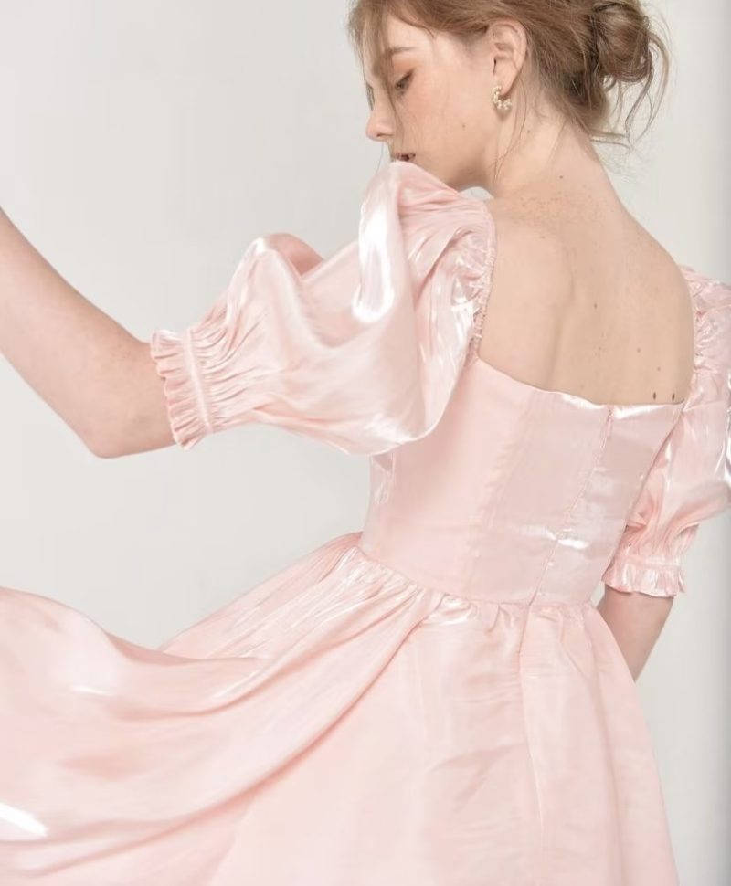 Retro Puff Sleeve Square Collar Swing Dress - Image 2