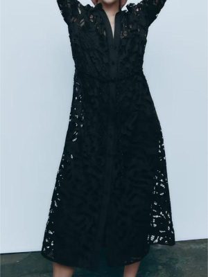 Women’s Cutout Jacquard Long Sleeve Dress