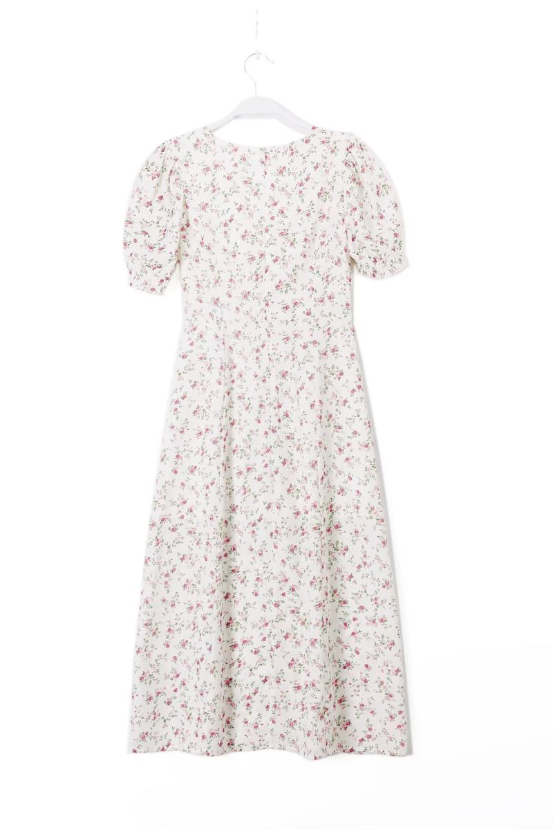 French Square Neck Printed Slit Midi Dress - Image 4